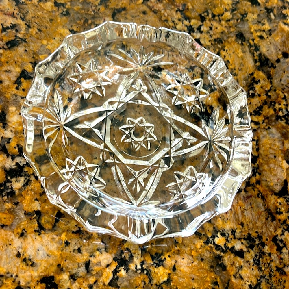 Vintage Ashtray trinket Dish Anchor Hocking Clear Cut Glass Star 5.25"